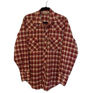 Vintage Sears Western Wear Red Plaid Casual Button Down Shirt Rodeo Maximum